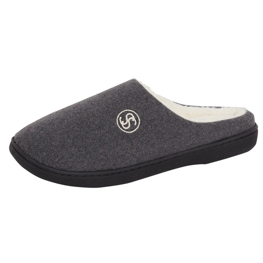 (Grey, UK 12) Strong Souls Mens Memory Foam Slippers Open Back Fleece Lined Mules House Shoes