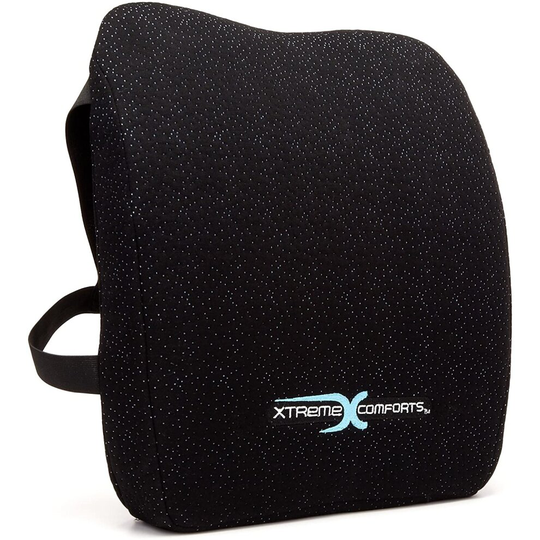 Xtreme Comforts Memory Foam Back Support Cushion - Designed for Back Pain Relief - Lumbar Pillow with Premium Adjustable Strap