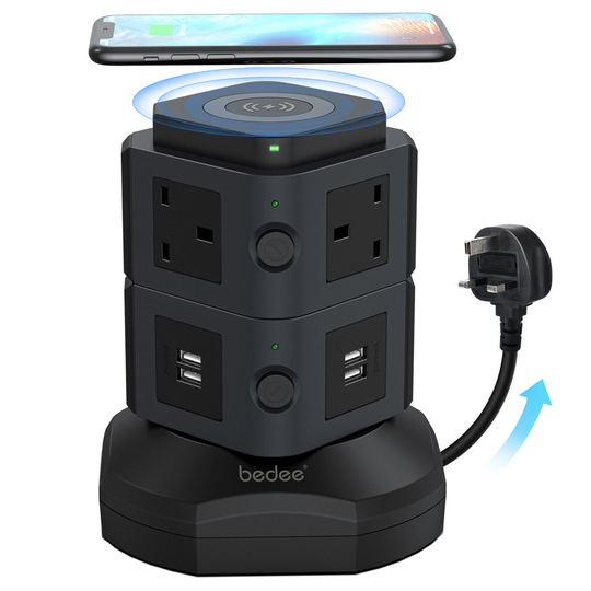 Extention Lead Vertical Power Strip Tower Surge Protected 2 Layer 6Way