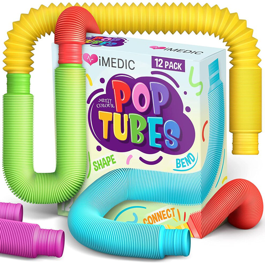 iMedic 12pcs Pop Tubes - Sensory Fidget Toys For Children or Adults, Autism and Special Needs. Reduce Anxiety and Stress - ADHD OCD