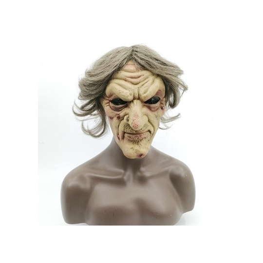 (Flesh) Halloween Evil Witch Mask Scary Horror Cosplay Costume Latex Wizard Mask Wig Hair Halloween Carnival Haunted House Parties Supply