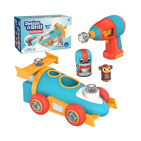 Educational Insights Design & Drill Bolt Buddies Race Car Fine Motor Skills & STEM Toy, Perfect Drill Toy for 3+