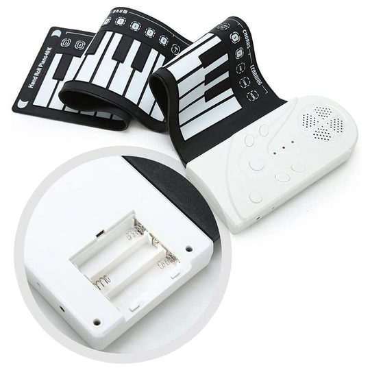(Silver) Electric Roll Up Keyboard Piano with Speaker, Portable Digital Electronic Foldable Music Toy Rhythm Drum Learning Keys for Children Kids Begi