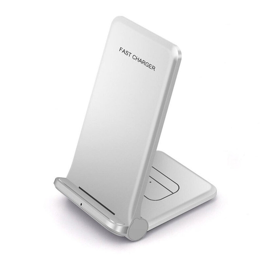 (White) 2-in-1 Foldable QI Enabled Fast Wireless Charger- USB Powered