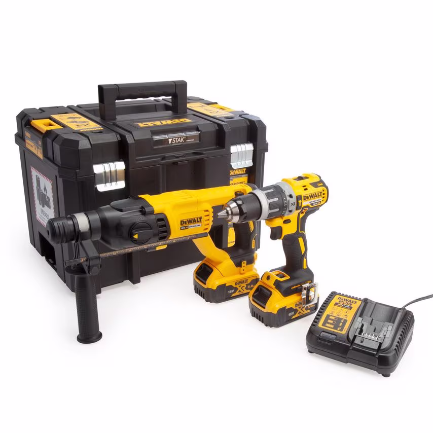 DeWalt DCK2071P2T 18V Combi Drill & SDS Plus Drill Twin Pack (2 x 5.0AH Batterie
