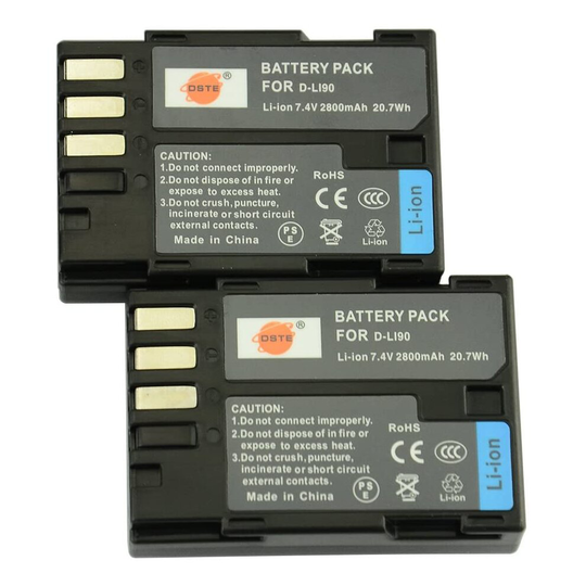 DSTE 2x D-LI90 LI90 Rechargeable Li-ion Battery for Pentax K-7 K-7D K-5 645D K5IIS K52 K5II K01