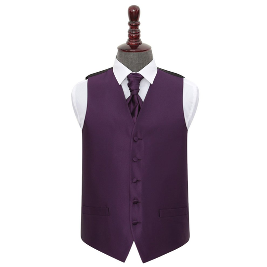 Cadbury Purple Solid Check Wedding Waistcoat & Cravat Set 44'