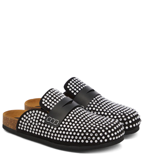 Crystal-embellished suede slippers