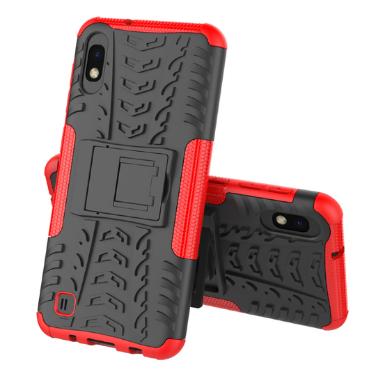 (Red) Slim Armour Shockproof Case Cover Stand + LCD Guard for Samsung Galaxy A10