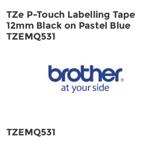 Brother TZe P-Touch Labelling Tape 12mm Black on Pastel Blue TZEMQ531
