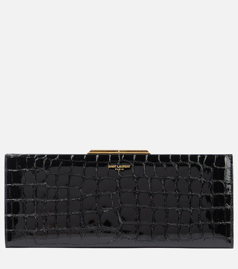 Midnight croc-effect leather clutch