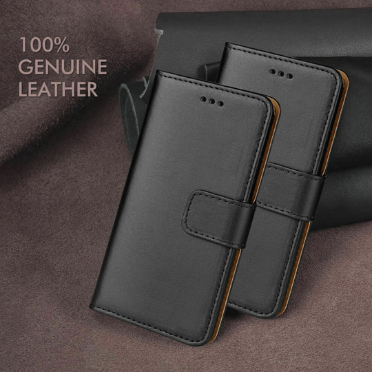 Genuine Leather Wallet Book Case for Huawei Honor 9 Lite - Black