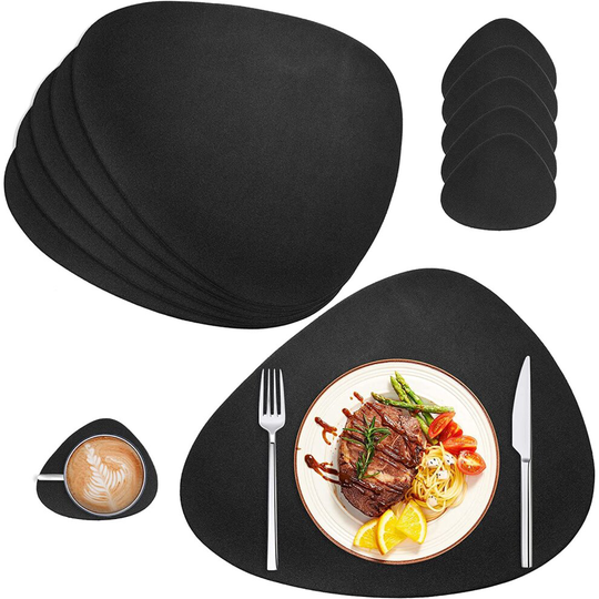 Placemats and Coasters Sets 6 Black PU Leather Placemat Table Mat Set