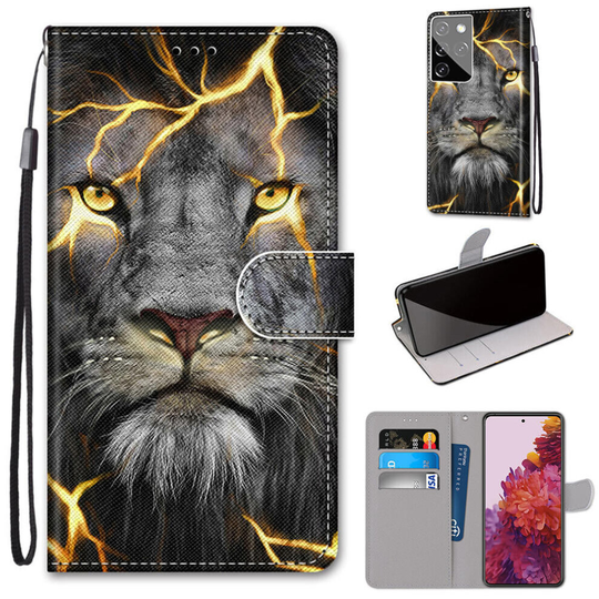 Samsung Galaxy S21 Ultra Case Pattern Cover Folio with kickstand lion