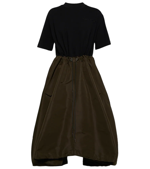 Cotton jersey and faille midi dress