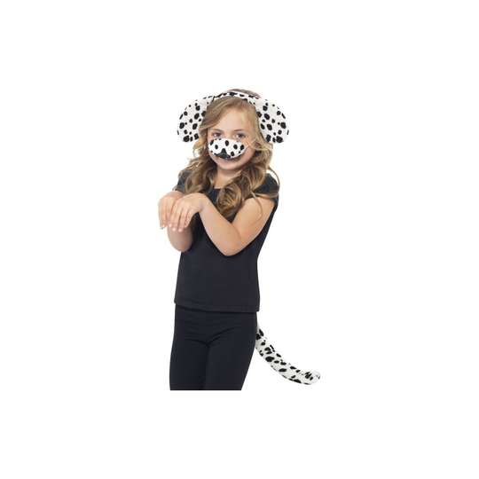 Smiffy's Dalmatian Kit With Ears On Headband Tail And Nose - fancy dress kit dog dalmation book week dalmatian costume animal girls child accessory