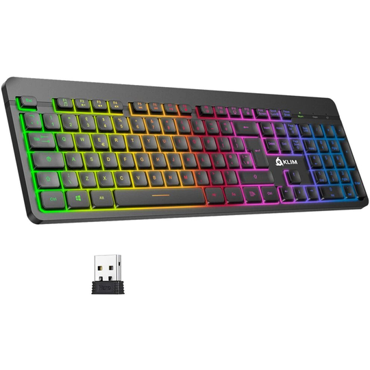 KLIM Light V2 Wireless Keyboard UK Layout + Slim, Durable, Ergonomic + Backlit Wireless Gaming Keyboard For Laptop PC Mac PS4 Xbox One + Long-lasting