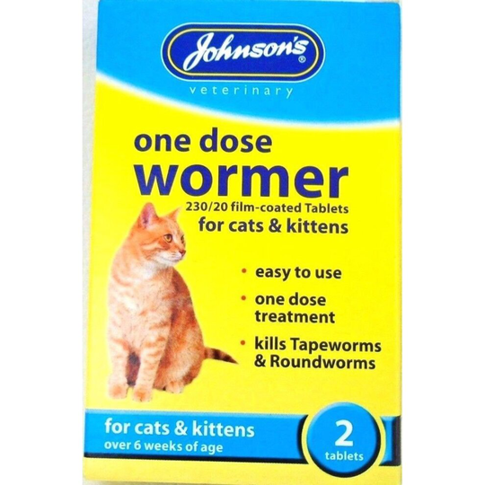 Johnson's Cat Kitten One Dose Wormer Tablet Worming Roundworm Tapeworm