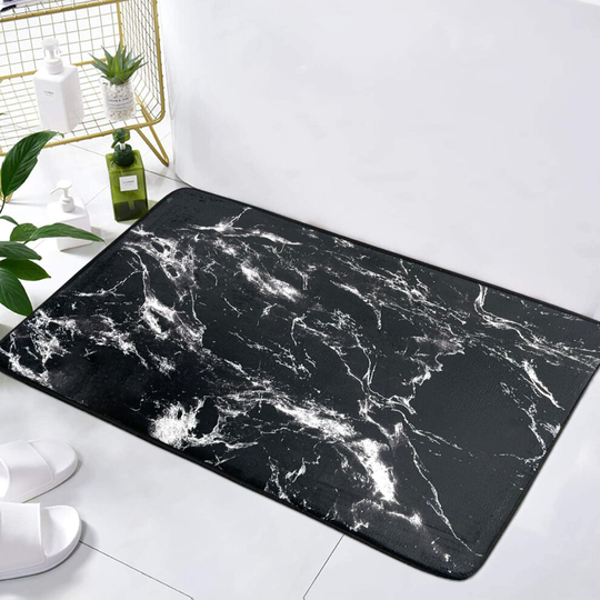 (BLACK MARBLE) MEMORY FORM BATH MAT WATER ABSORBENT NON SLIP BATHROOM MAT DURABLE MAT
