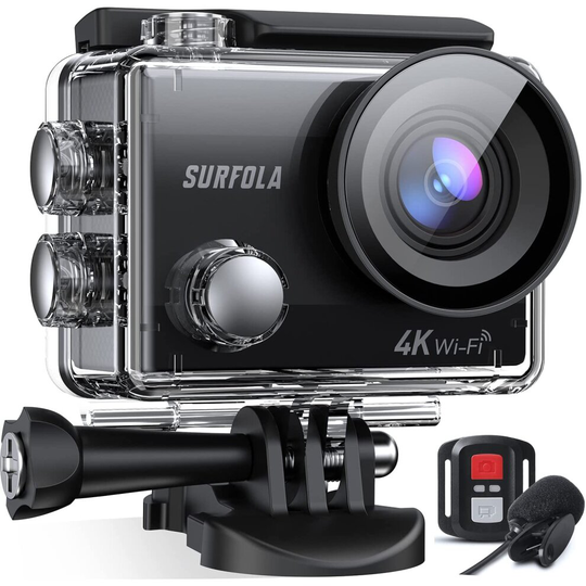 Action Camera, 4K/30FPS 20MP WiFi, EIS Anti-Shake Waterproof Camera Underwater 131ft, Remote Control External Microphone with 2...