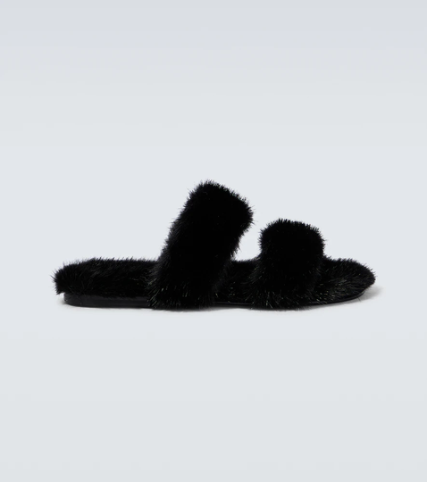 Bleach faux fur sandals
