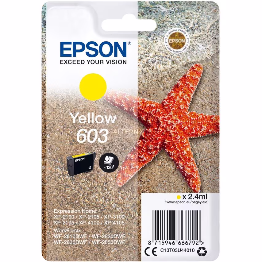 Epson Epson 603 Starfish Yellow Standard Capacity Ink Cartridge 2.4ml - C13T03U4