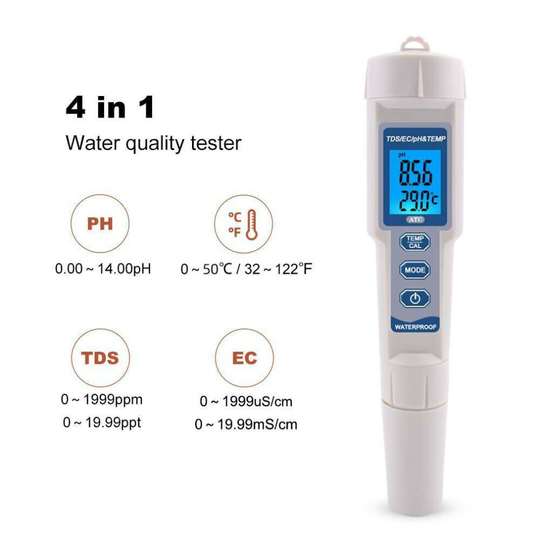 Digital PH Meter 4 in 1 PH TDS EC Water Quality Tester Monitor Meter