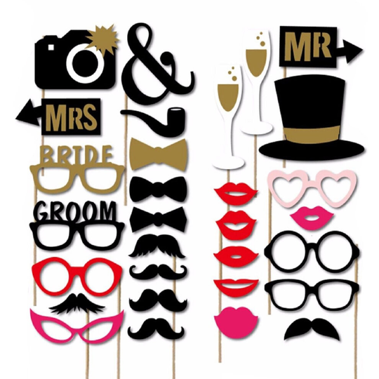 ( Wedding Props - 30pcs ) Theme Photo Booth Cardboard Party Props Assorted Designs for DIY Projects