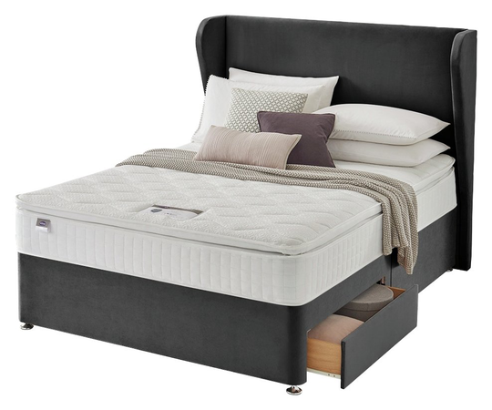 Silentnight 1000 Pkt Memory Double 2 Drw Divan Bed- Charcoal