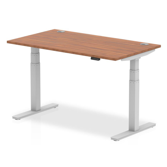 Dynamic Air 1400/800 Walnut Height Adjustable Desk with Cable Ports with Silver