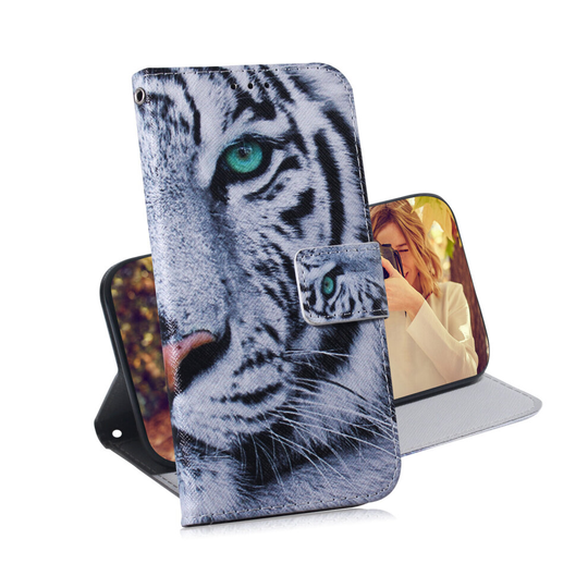 Phone Case For Motorola Moto G9 Play magnetic wallet PU leather flip cover with Tiger