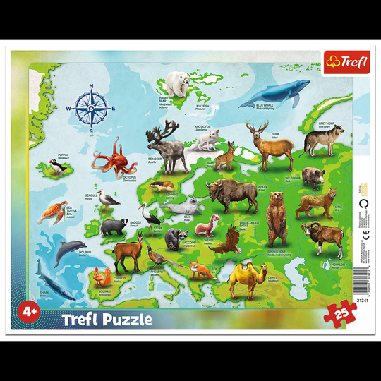 Trefl 25 Piece Kids Infant Europe Map With Animals Frame Floor Jigsaw Puzzle