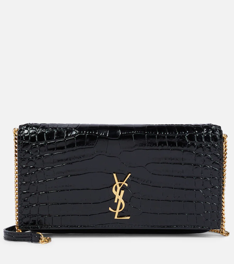 Croc-effect leather wallet on chain