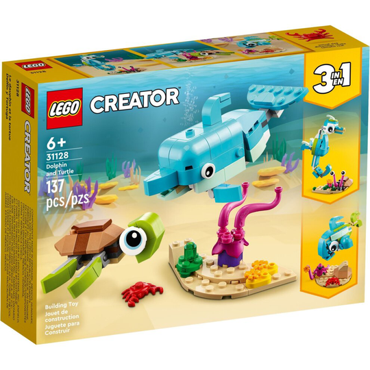 LEGO 31128 Creator 3in1 Dolphin and Turtle to Seahorse Toy Figures Building Set, Sea Animal Toys for Kids 6 Plus Years Old
