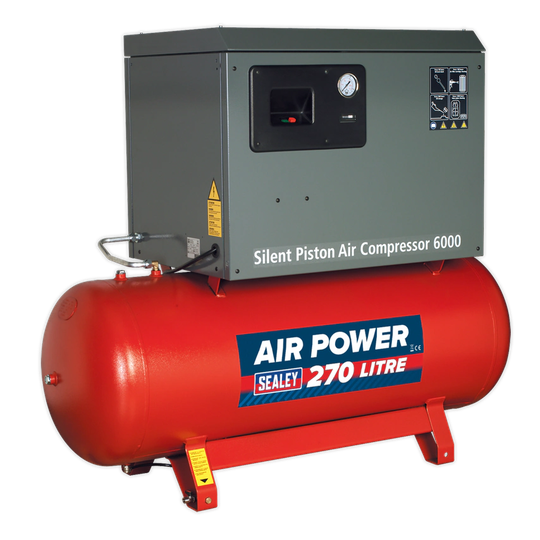 Sealey Compressor 270L Belt Drive 5.5HP 3PH 2-STAGE with Cast Cylinders Low Nois