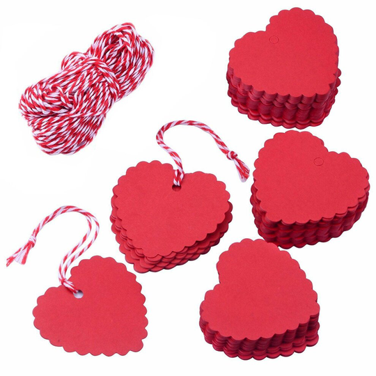 (Heart Red, 50) 50/100 Christmas Kraft Paper Gift Tags Price Wedding Scallop Label Blank Luggage