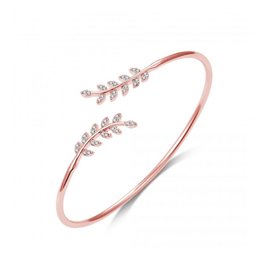 Rose Gold Plated Leaf Bangle Created with Swarovski Crystals