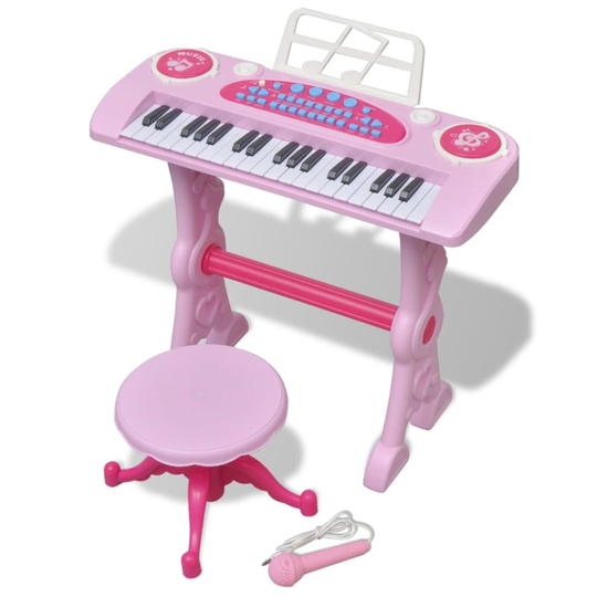 vidaXL Kids' Playroom Toy Keyboard with Stool/Microphone 37-key Pink Gift