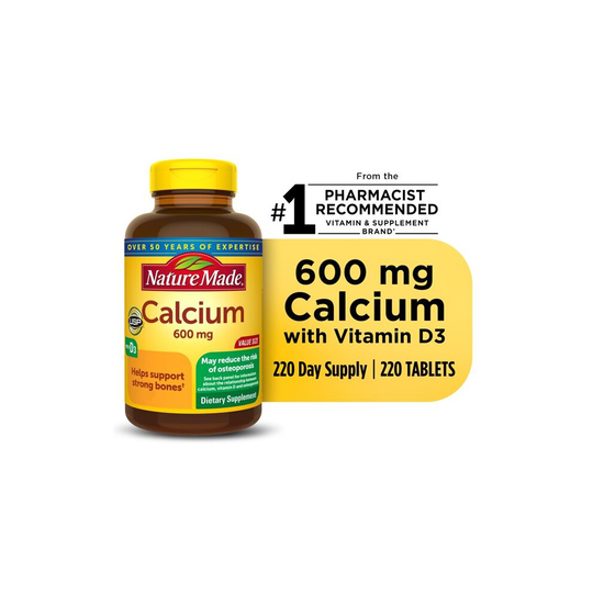 Nature Made Calcium 600 mg with Vitamin D3, Tablets, 220 Count, Mega Size