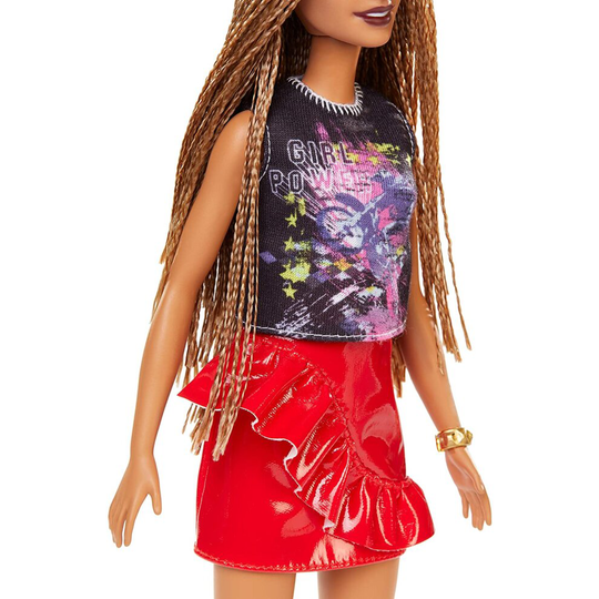 Barbie Fashionistas Doll with Braided Hair Girl Power TShirt Red Skirt