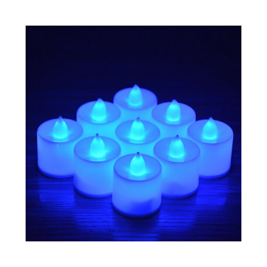 (Blue & Flickering Type) Small Electric LED Candle Tea Lights Flameless Battery Powered Valentine Decor