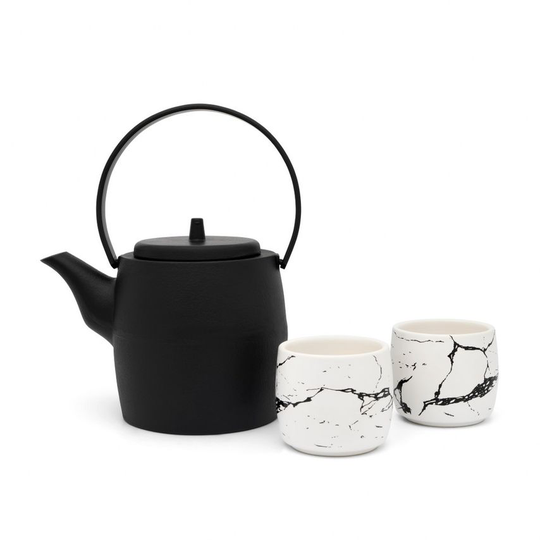 Bredemeijer Gift Set with Kobe Design Teapot 1.2L in Cast Iron Black with 2 Porc