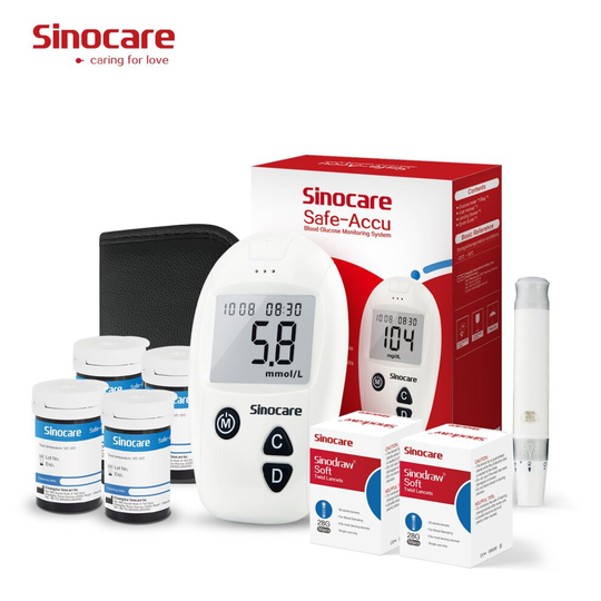 (Safe Accu Monitor + 100Pcs Strips&Lancets) Sinocare Safe Accu Blood Glucose Monitor Kit - 50Pcs/100Pcs Test Strips & Lancets