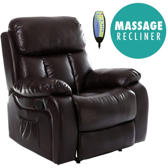 (Brown) CHESTER HEATED MASSAGE RECLINER BONDED LEATHER CHAIR SOFA LOUNGE GAMING HOME ARMCHAIR