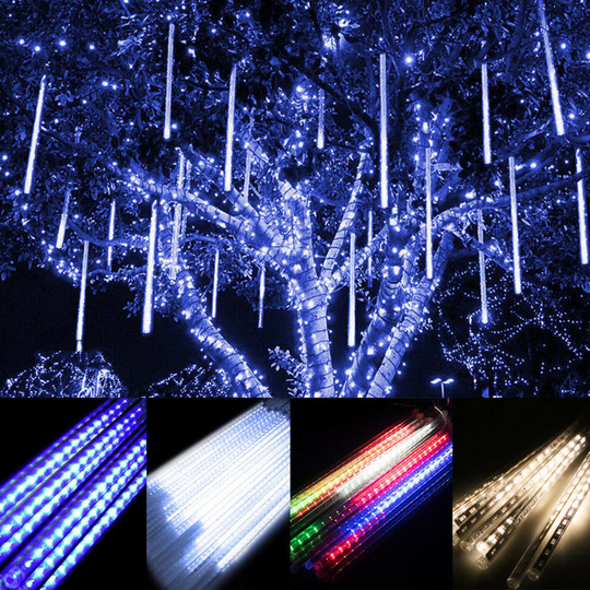 (Blue) 30cm LED Lamps Meteor Shower Rain 8 Tube Xmas Snowfall Tree Outdoor Light