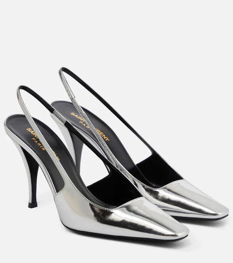 Blade mirrored leather slingback pumps