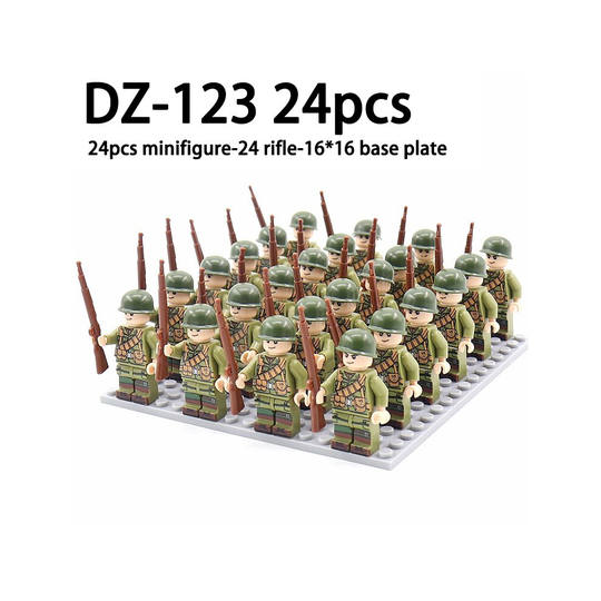 (DZ-DZ-123 24pcs) Military Building Blocks Minifigures 24pcs Assembling Rifle Models Eight-nation Phalanx Accessories Military Games Collections Puzzl