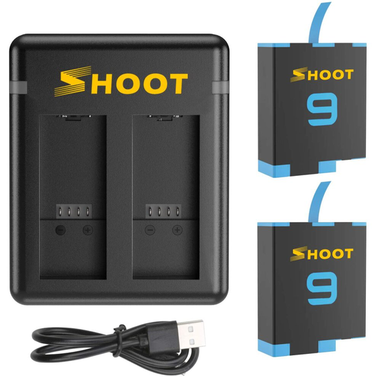 2 pack 1800mAh rechargeable Li-on battery with dual USB parallel charger dock hub for GoPro Hero 9 Black