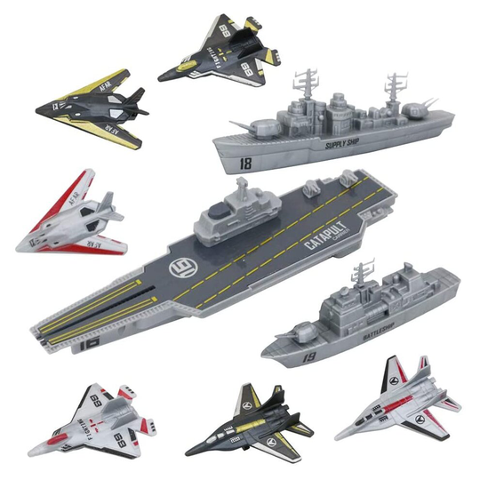 deAO Model Military Naval Ship Aircraft Carrier Toy Play Set with Small Scale Model Planes, Battleship and Supply Ship Included