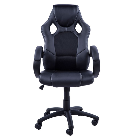 (Black) Homcom PU Leather & Mesh Racing Chair | Swivel Gaming Chair